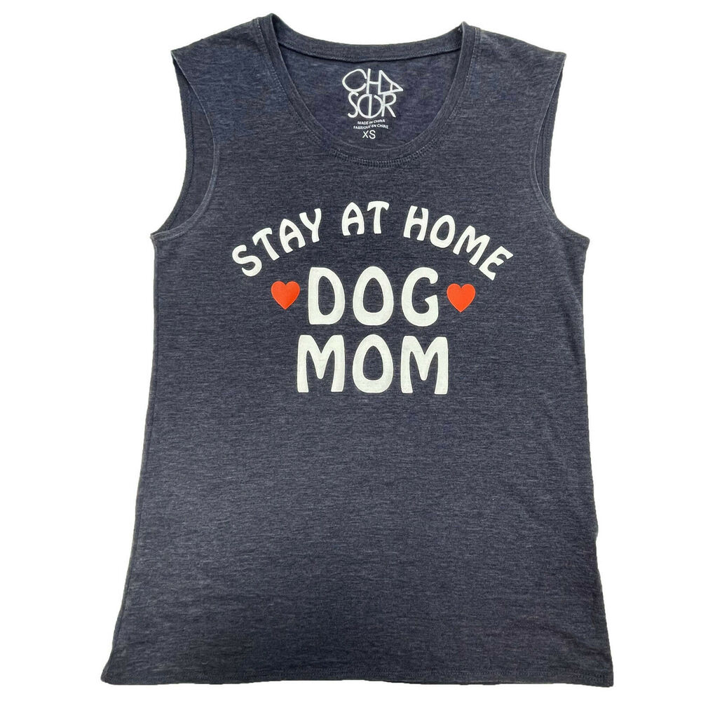 Chaser Stay At Home Dog Mom Tee Sz XS New Sleeveless Jersey T-Shirt Top Blue